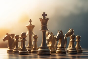 King chess pieces stand on falling chess. Generative AI