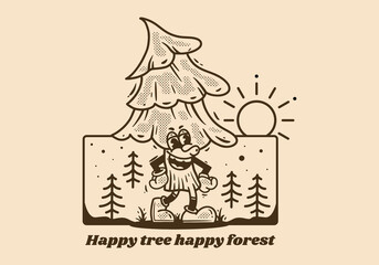 Mascot character of pine tree in vintage style