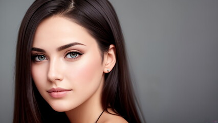 Obraz premium Portrait of a lovely young brunette woman.Digital creative designer art.AI illustration