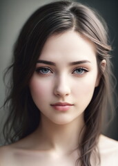 Naklejka premium Portrait of a lovely young brunette woman.Digital creative designer art.AI illustration