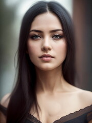 Obraz premium Portrait of a lovely young brunette woman.Digital creative designer art.AI illustration