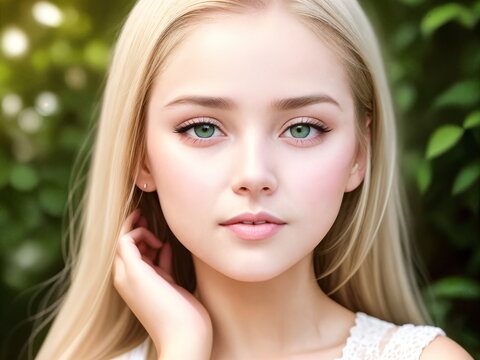 Portrait of a lovely young blonde woman.Digital creative designer art.AI illustration