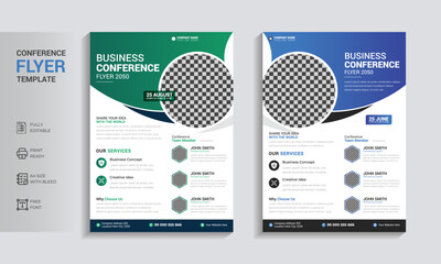 Corporate business conference flyer template or business flyer brochure template design. Abstract business flyer, annual business event flyer, annual report, poster, flyer or vector template design.