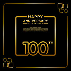 100 year anniversary celebration logo in golden color, square style, vector template illustration
