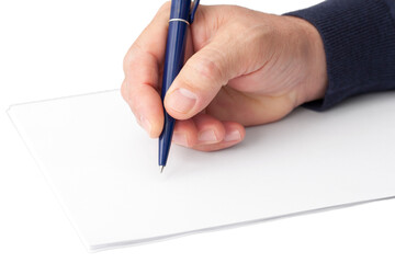 Hand  With a Pen on White Sheets - 608577133