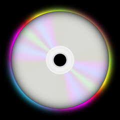 Glowing CD Compact Disc on Black Background