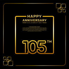 105 year anniversary celebration logo in golden color, square style, vector template illustration