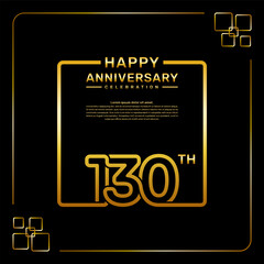 130 year anniversary celebration logo in golden color, square style, vector template illustration