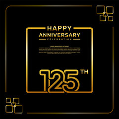 125 year anniversary celebration logo in golden color, square style, vector template illustration