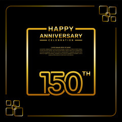 150 year anniversary celebration logo in golden color, square style, vector template illustration