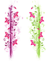 Floral grunge ornament with green and violet ornament and red flowers