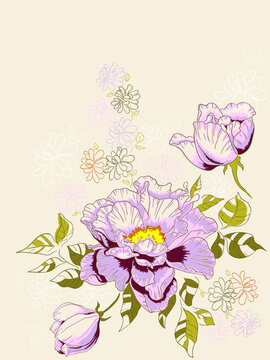 hand drawn vector floral background with peony
