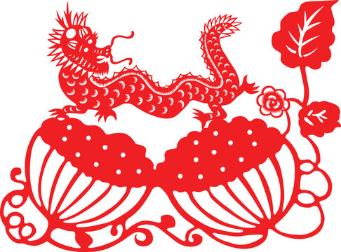 Traditional paper cut of a dragon.(fifth of Chinese Zodiac).