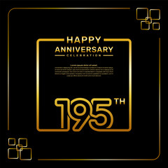 195 year anniversary celebration logo in golden color, square style, vector template illustration