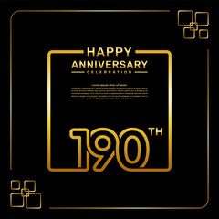 190 year anniversary celebration logo in golden color, square style, vector template illustration