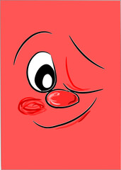 Red happy face with one open eye and one close eye - simple symbol