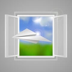 Window and paper airplane