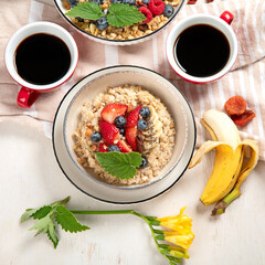 Healthy breakfast set. The concept of delicious and healthy food.