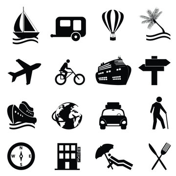 Leisure, travel and recreation icon set on white background