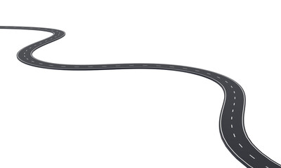 view curves of  street road way of lanes with lines isolated on transparent background. (Clipping path), 3d rendering Illustration