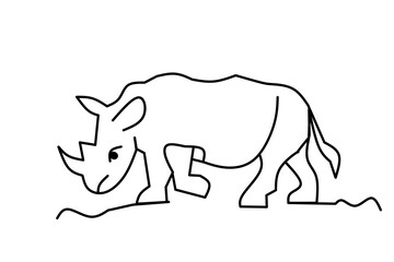 Rhinoceros line drawing isolated on white background. Vector illustration.