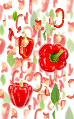 Red Pepper Slice and Leaf Abstract