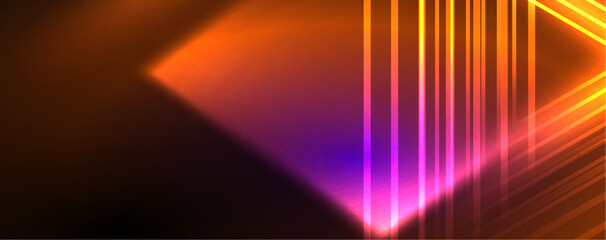 Neon glowing lines and angles, magic energy space light concept. Vector illustration for wallpaper, banner, background, leaflet, catalog, cover, flyer