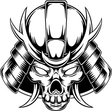 skull with japanese samurai warrior