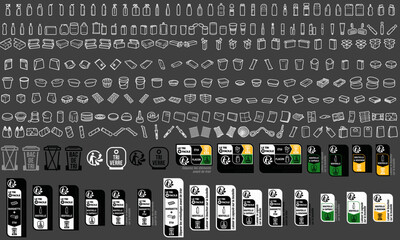 Recyclage picto blanc produits info tri poubelle