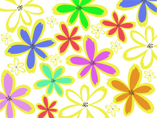 colorful flowers of various sizes on a white background