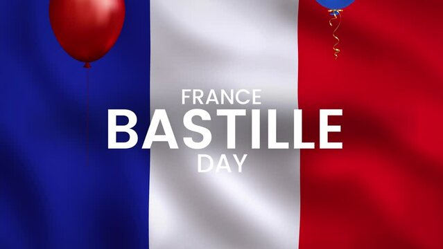 France Bastille day national holiday animated motion graphic design with flying balloons