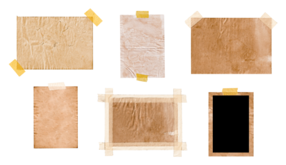 Set of old paper glued with tape. Vintage  paper frame