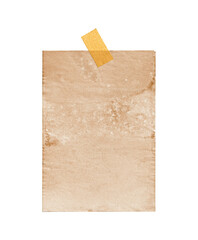 Rough old paper note with tape isolated