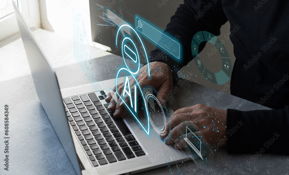 Poster artificial intelligence ai and crm software automation technology.business use ai smart technology s