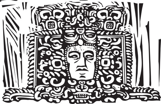 Image of a Mayan king from a ruined stele.