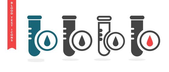 Set Vector lab tube blood test icon isolated on white background minimal logo