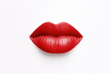 Red female lips isolated on white background. Air kiss, beauty, red lipstick, cosmetics. Generative AI - obrazy, fototapety, plakaty