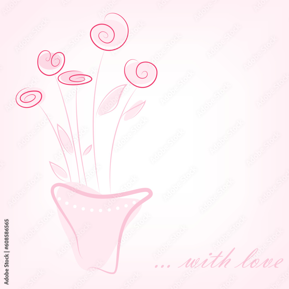 Sticker Simple pink flowers in flowerpot