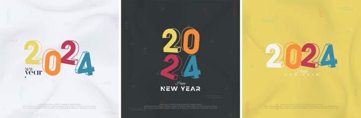 Happy new year design vector. By numbers colorful retro shades. Premium vector design for background, cover, poster, banner, calendar and happy new year 2024 celebration.