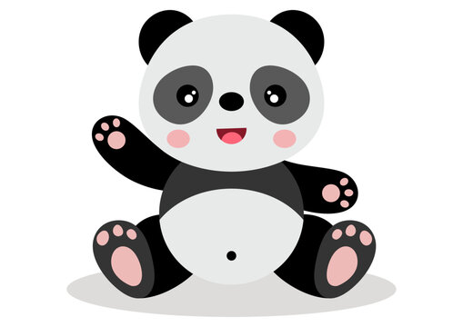 Cute panda waving hand sitting