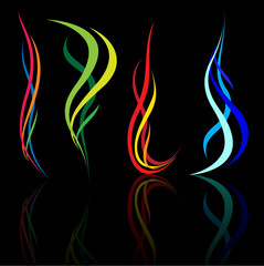 Set of abstract fire isolated on black background for design