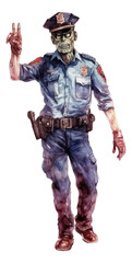 Fototapeta na wymiar Watercolor illustration of a policeman zombie. Generative AI.