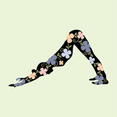 The silhouette of a girl with flowers inside Yoga pose. Vector illustration