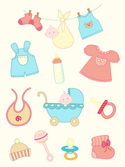 set of vector hand drawn baby icons