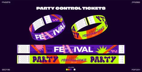 Poster Control ticket bracelets for events, disco, festival, fan zone, party, staff. Vector mockup of a festival bracelet in a futuristic y2k style © Limpreom