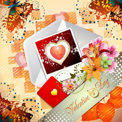 Valentine's day card with butterflies and flowers