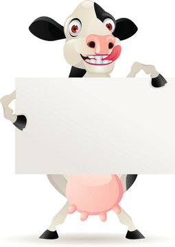 Vector Illustration Funny cow cartoon with blank sign