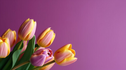 bouquet of pink tulips on purple background with Ai Generated