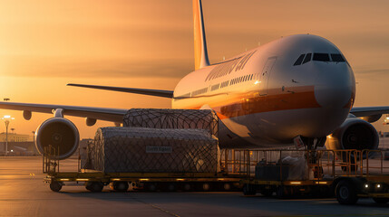 Logistics and airplane transportation at sunrise with Ai Generated