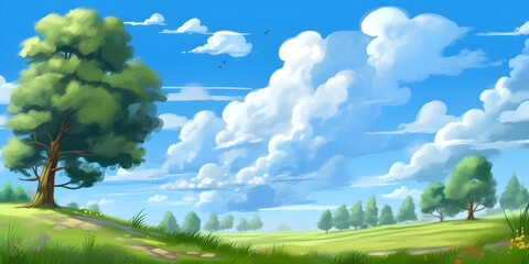 Obraz na płótnie Canvas Cartoon landscape painting background, AI generated